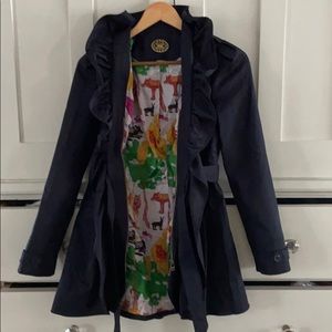 Gorgeous dark navy trench coat with ruffle collar